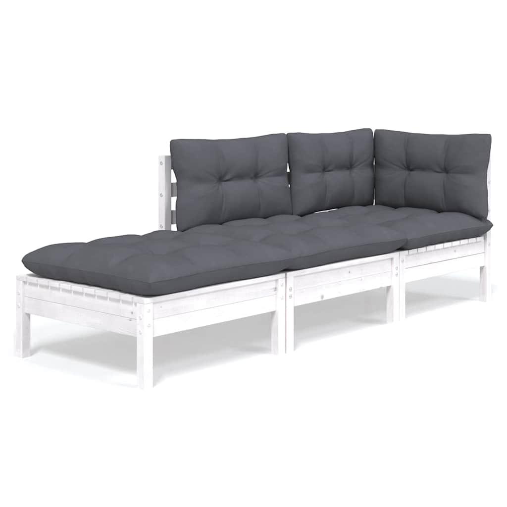 Muebles de jardín 3 pzas con cojines madera maciza de pino