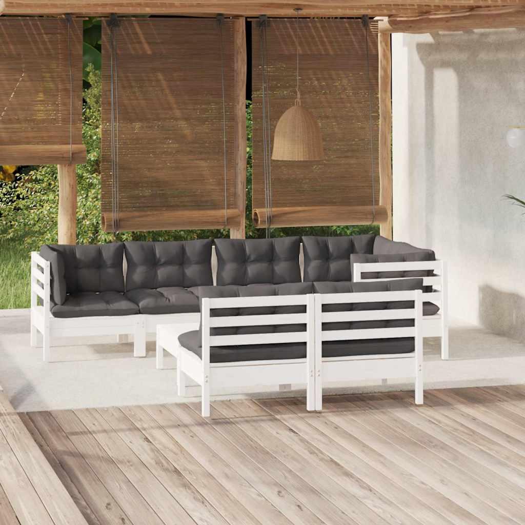 Muebles de jardín 8 pzas y cojines madera maciza de pino crema