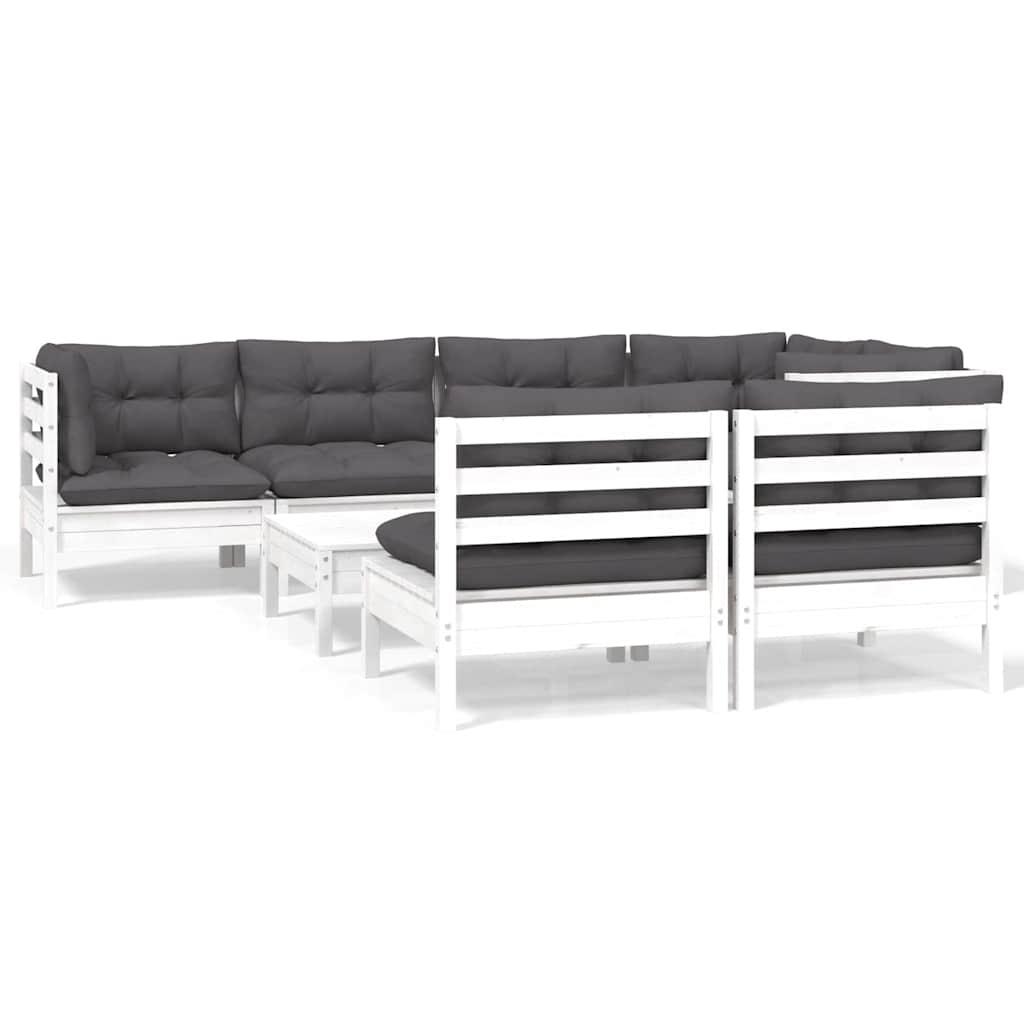Muebles de jardín 8 pzas y cojines madera maciza de pino crema