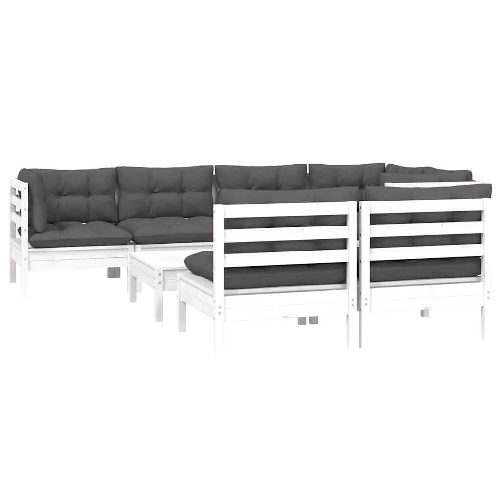 Muebles de jardín 8 pzas y cojines madera maciza de pino crema