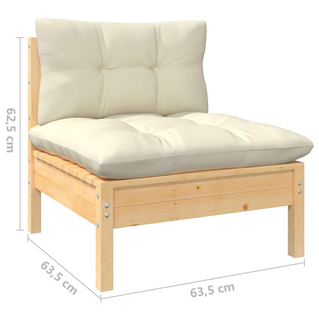 Muebles de jardín 8 pzas y cojines madera maciza de pino crema