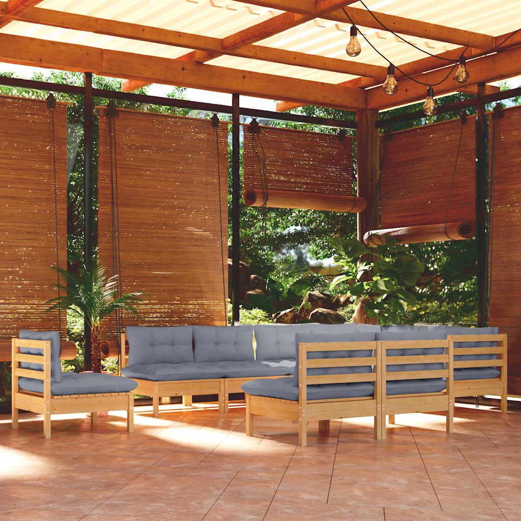 Juego de muebles de jardín 10 pzas y cojines madera maciza pino