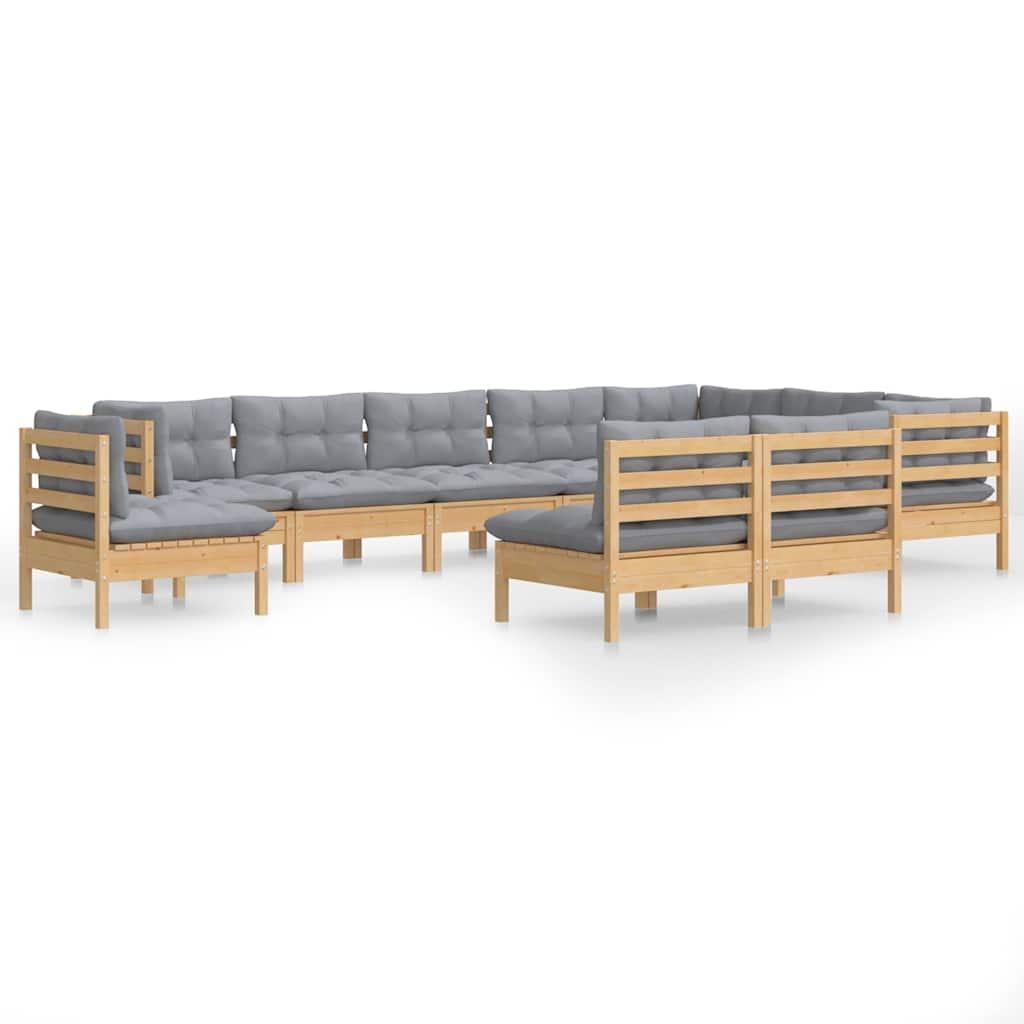 Juego de muebles de jardín 10 pzas y cojines madera maciza pino