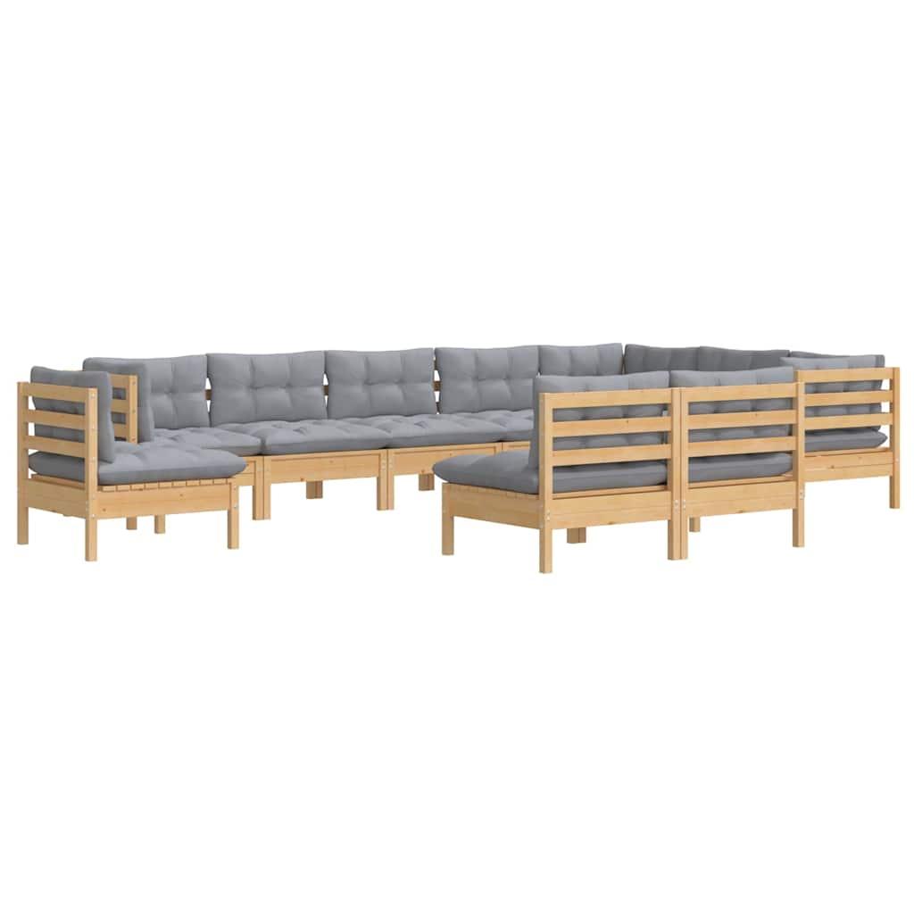 Juego de muebles de jardín 10 pzas y cojines madera maciza pino