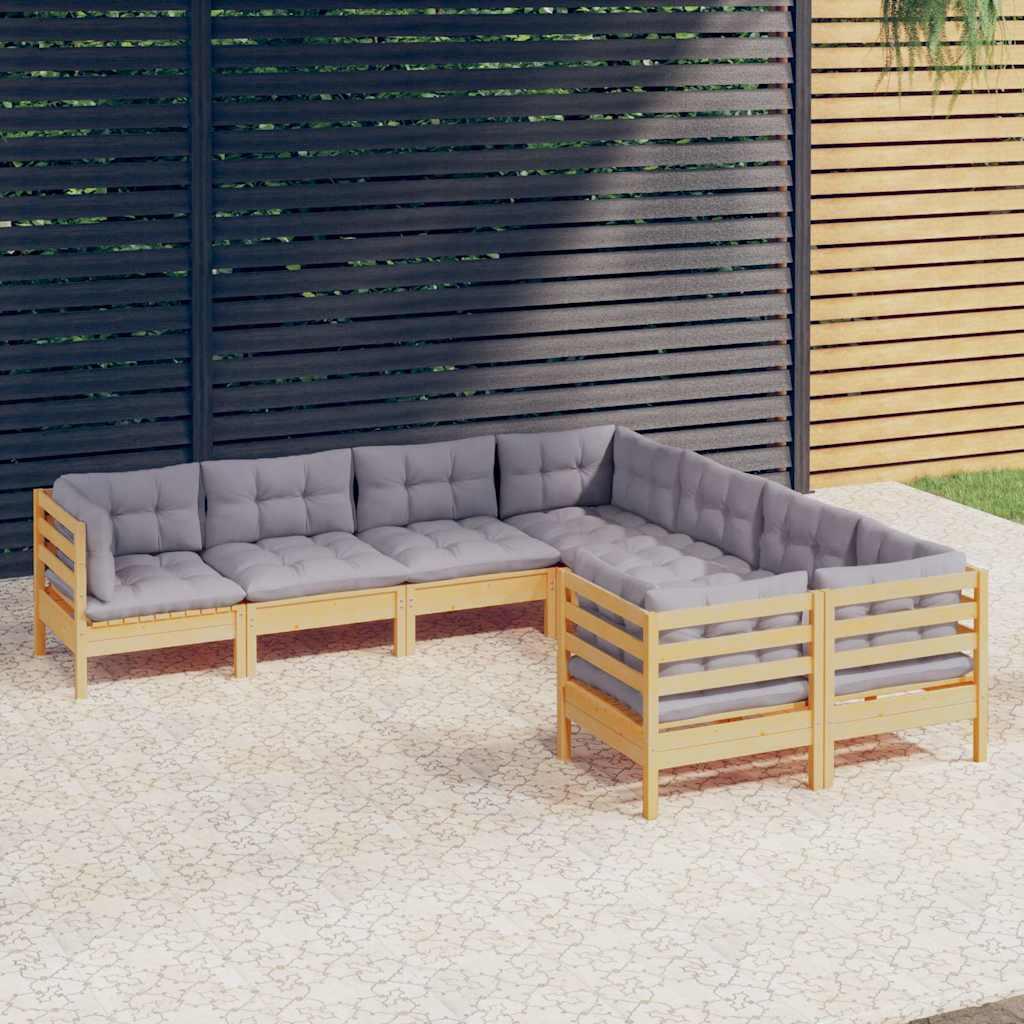 Juego de muebles de jardín 8 pzas y cojines madera maciza pino
