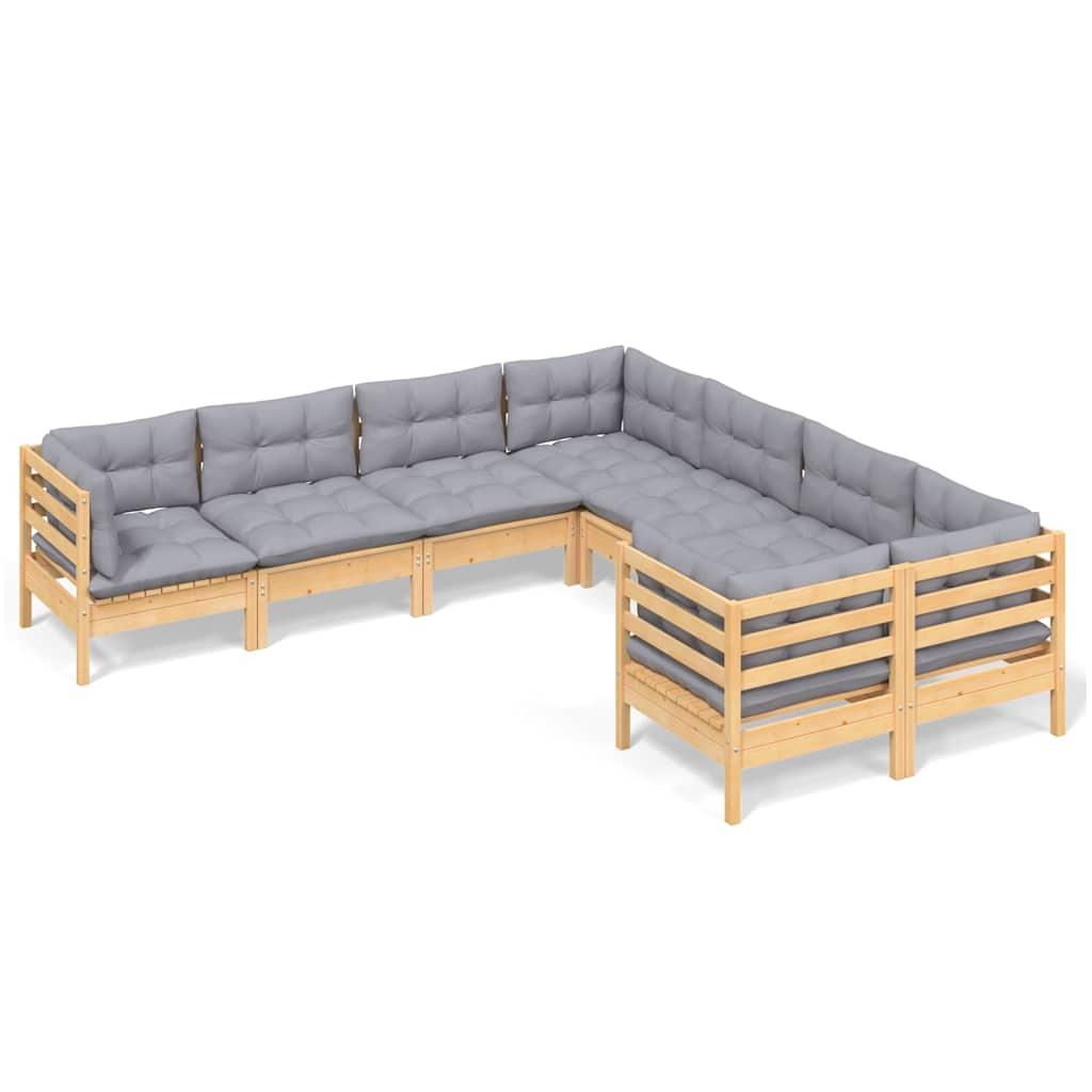 Juego de muebles de jardín 8 pzas y cojines madera maciza pino