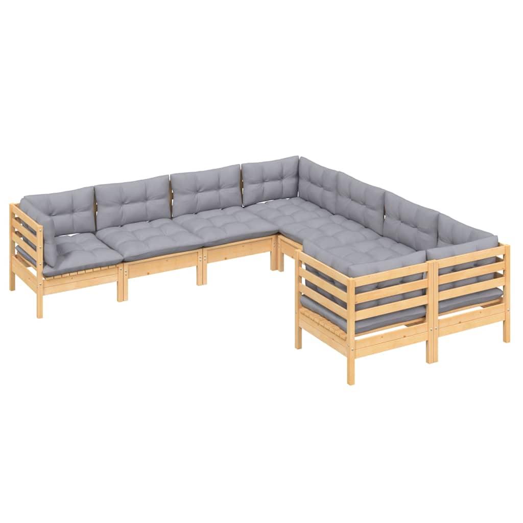 Juego de muebles de jardín 8 pzas y cojines madera maciza pino