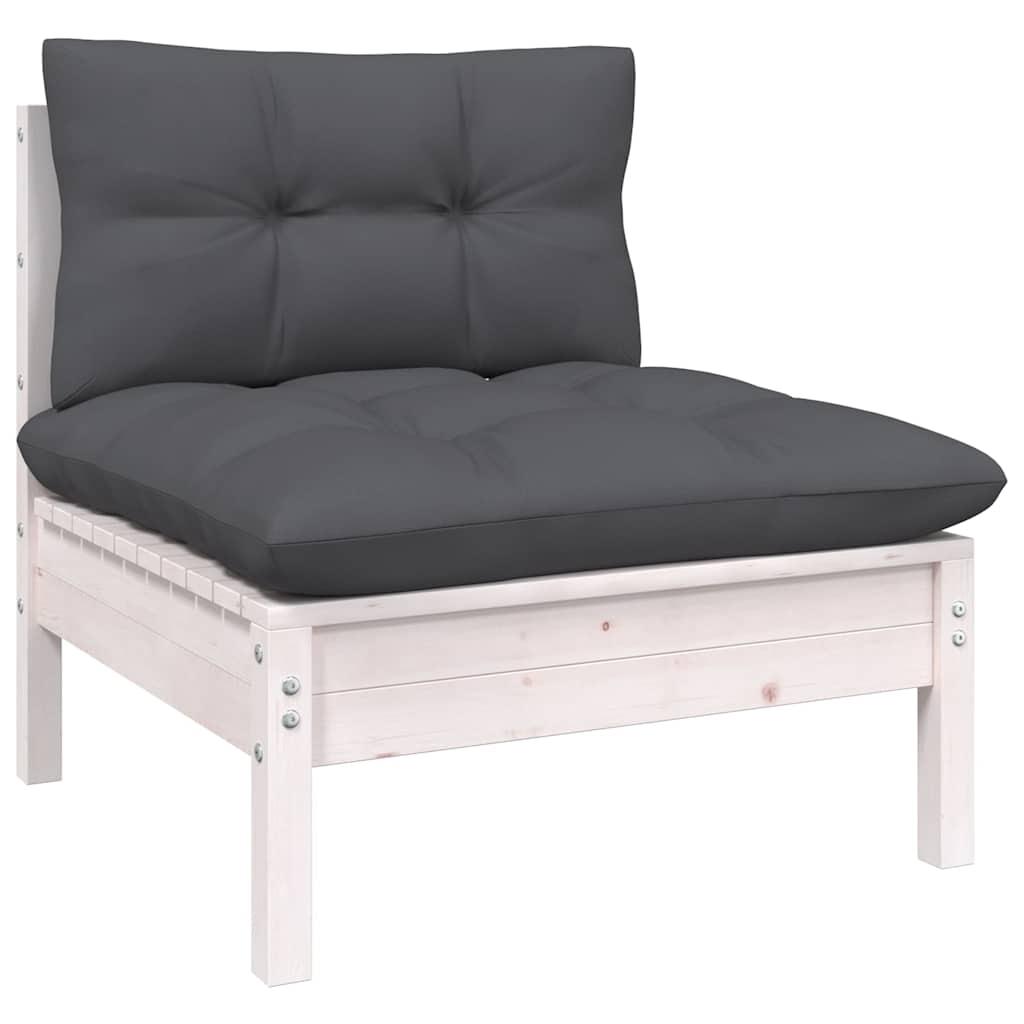 Muebles de jardín 9 pzas y cojines blanco madera de pino