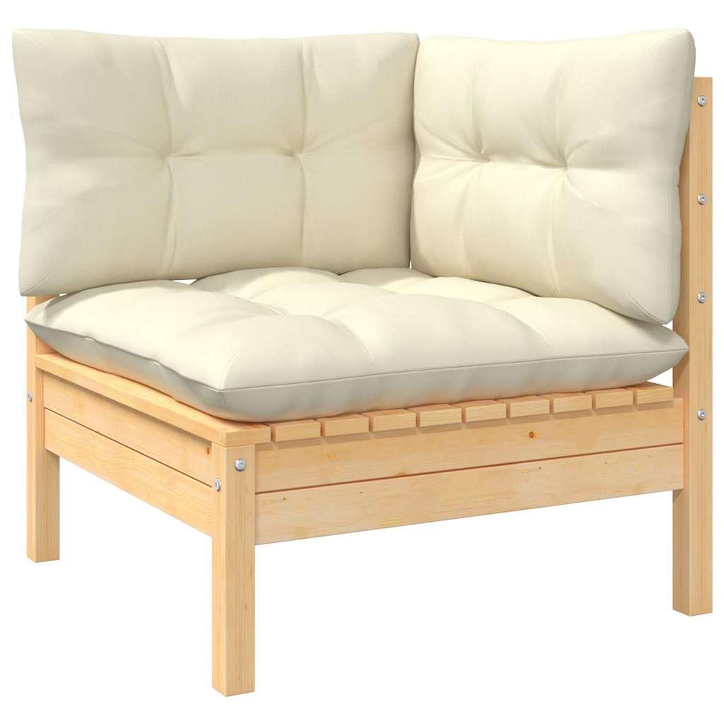 Muebles de jardín 9 piezas y cojines madera de pino crema