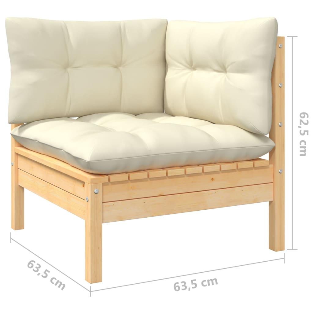 Muebles de jardín 9 piezas y cojines madera de pino crema