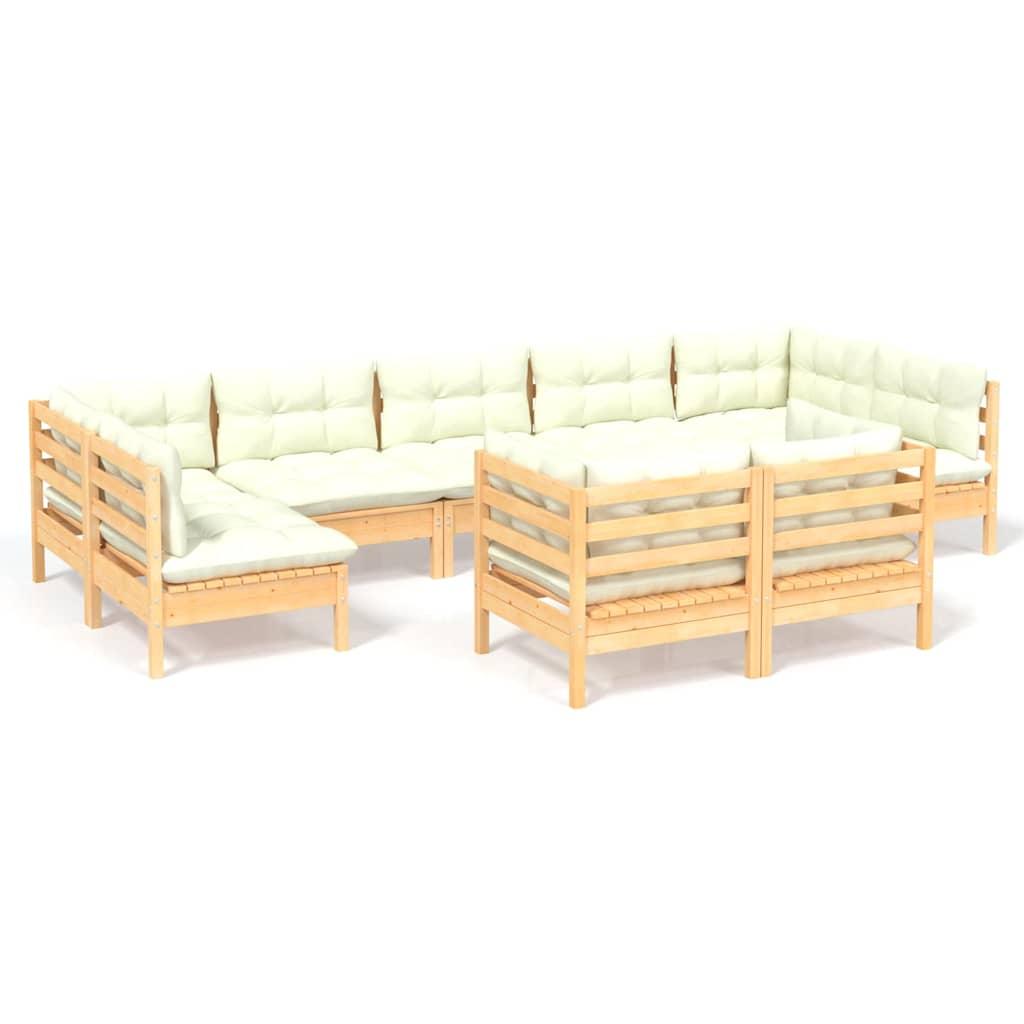 Muebles de jardín 9 piezas y cojines madera maciza de pino