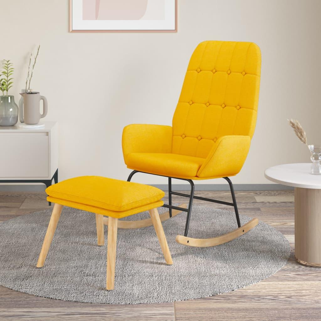 Sillón mecedora con taburete tela amarillo mostaza