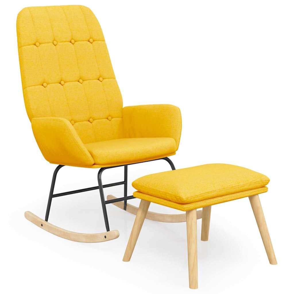 Sillón mecedora con taburete tela amarillo mostaza