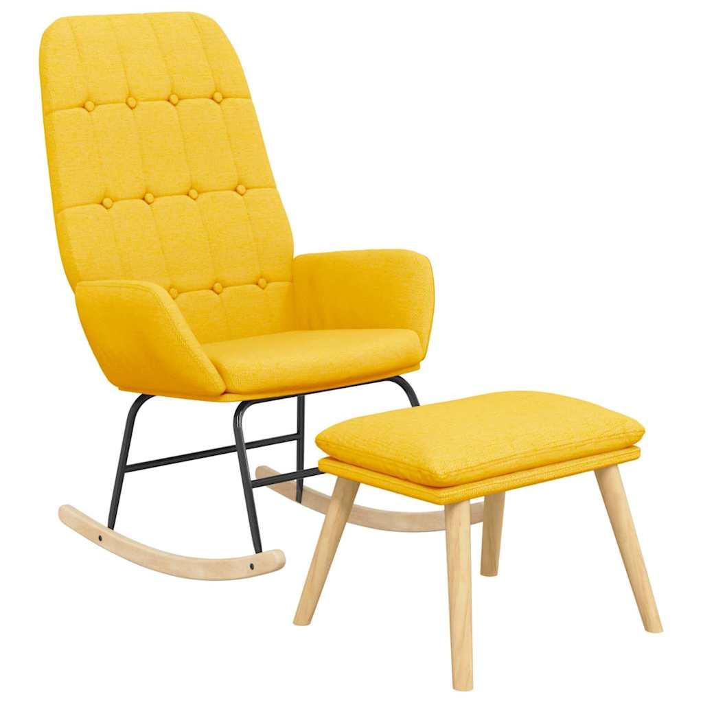 Sillón mecedora con taburete tela amarillo mostaza