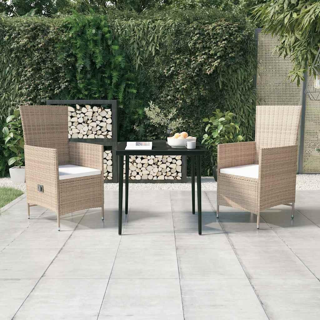 Juego de comedor de jardín 3 piezas con cojines gris y negro