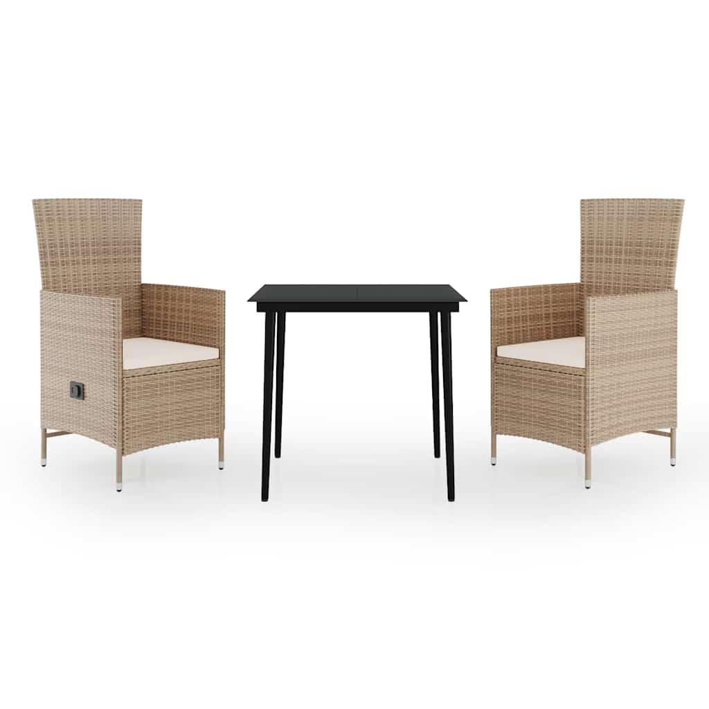Juego de comedor de jardín 3 piezas con cojines gris y negro