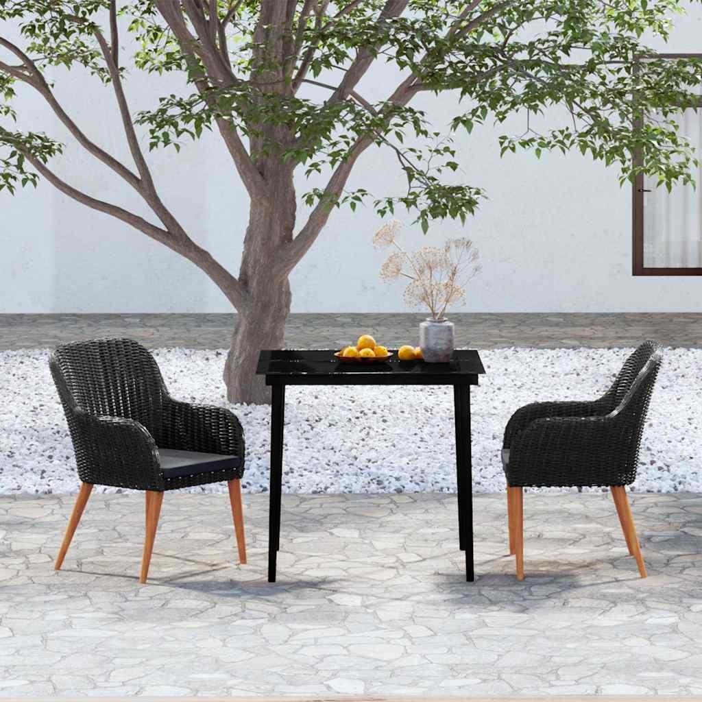 Juego de comedor de jardín 3 piezas con cojines gris y negro