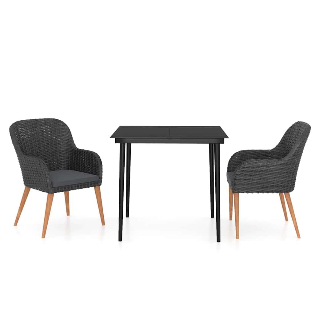 Juego de comedor de jardín 3 piezas con cojines gris y negro