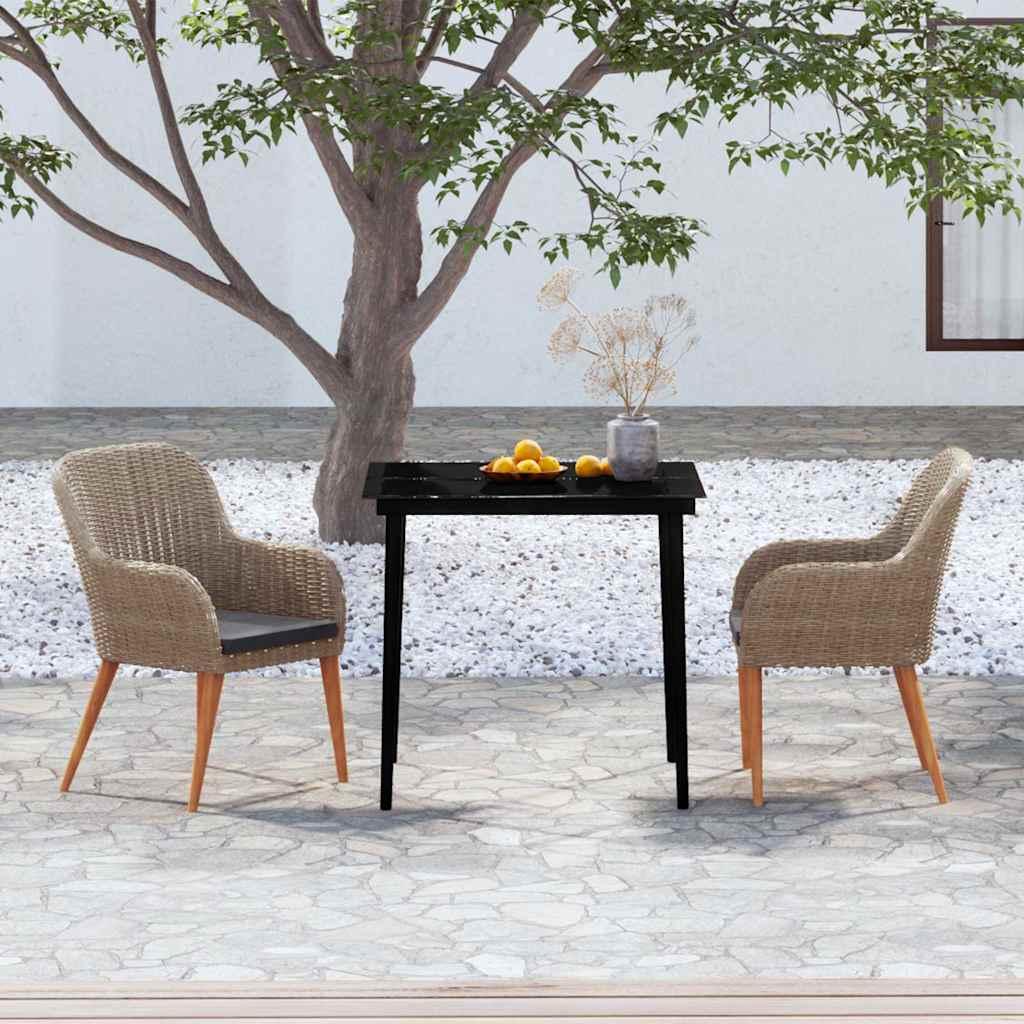 Juego de comedor de jardín 3 piezas con cojines gris y negro