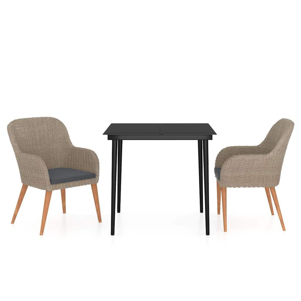 Juego de comedor de jardín 3 piezas con cojines gris y negro