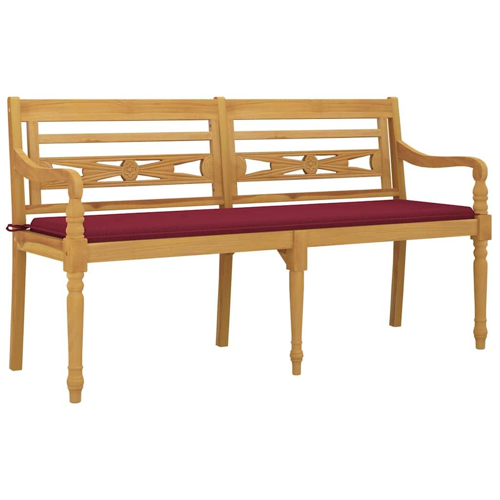 Banco Batavia con cojín rojo vino madera maciza de teca 150 cm