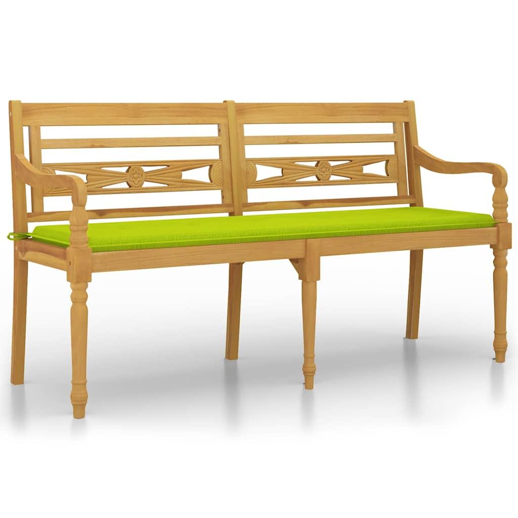 Banco Batavia con cojín verde brillo madera maciza teca 150 cm