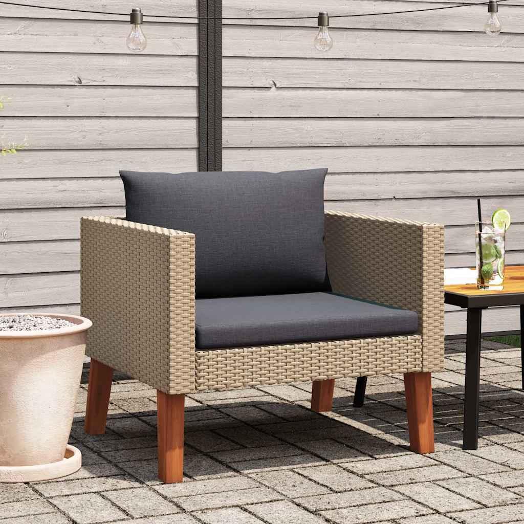 Sofá individual de jardín con cojines ratán sintético beige