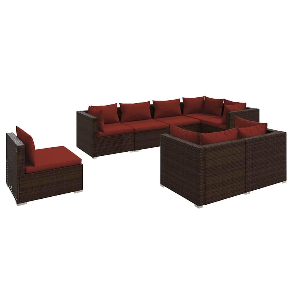 Set muebles de jardín 8 piezas y cojines ratán sintético