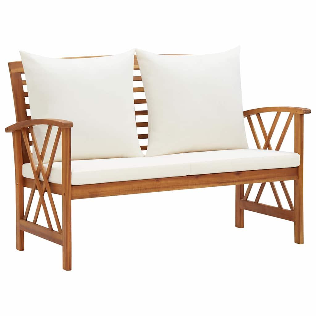 Banco de jardín cojines blanco crema madera maciza de acacia