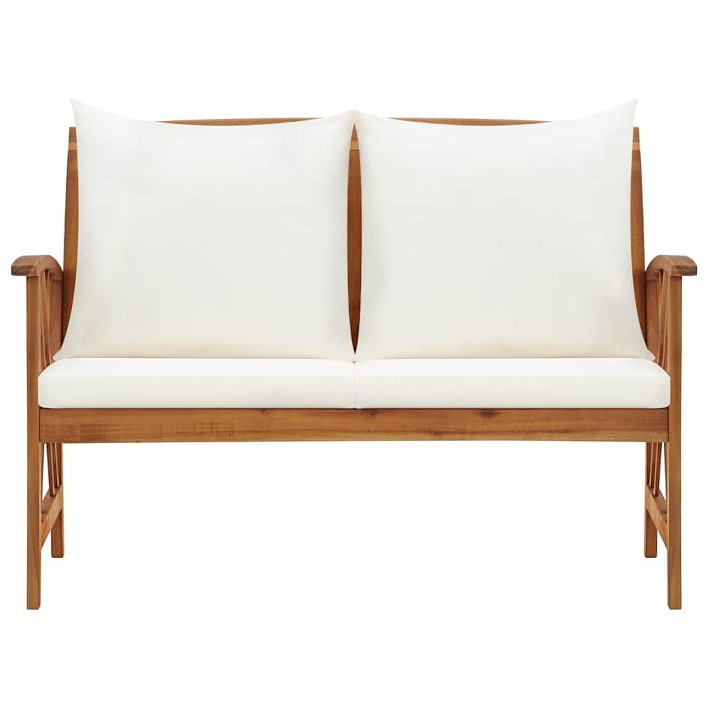 Banco de jardín cojines blanco crema madera maciza de acacia
