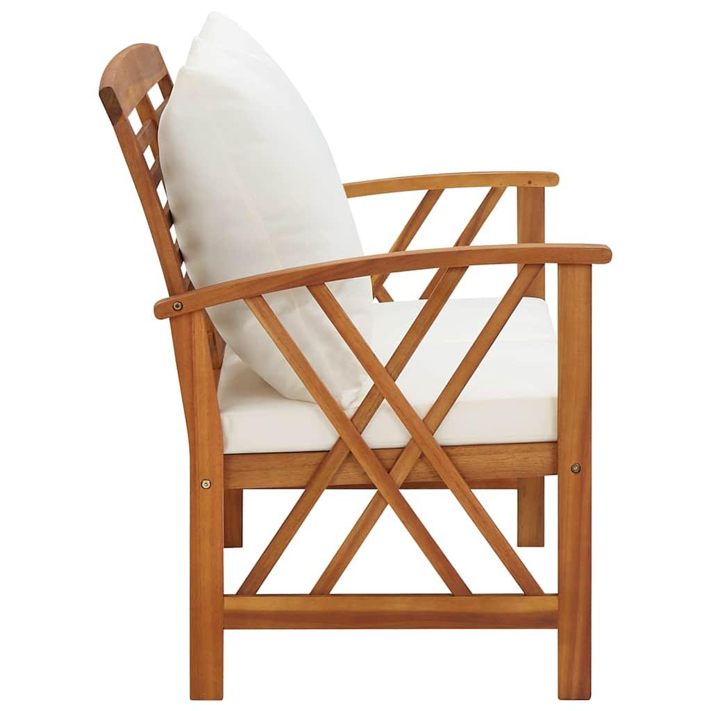 Banco de jardín cojines blanco crema madera maciza de acacia