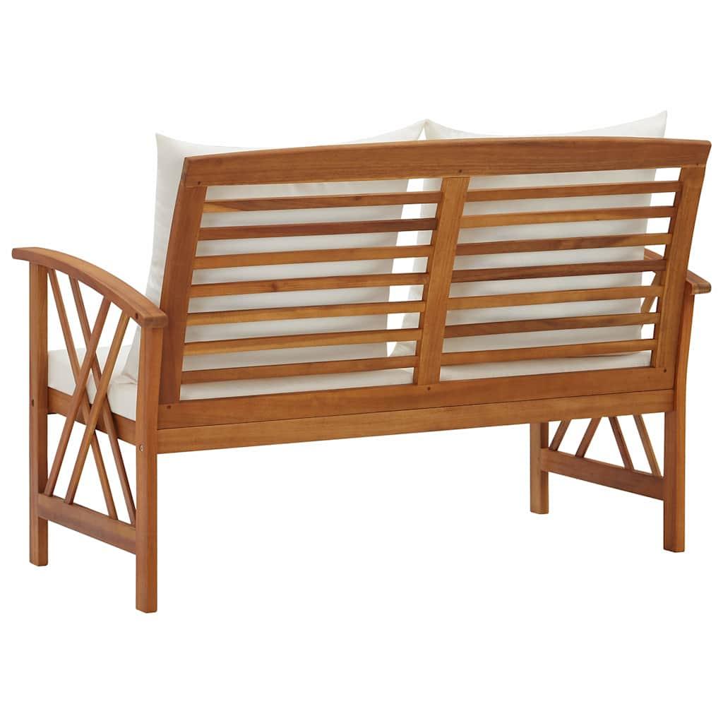 Banco de jardín cojines blanco crema madera maciza de acacia