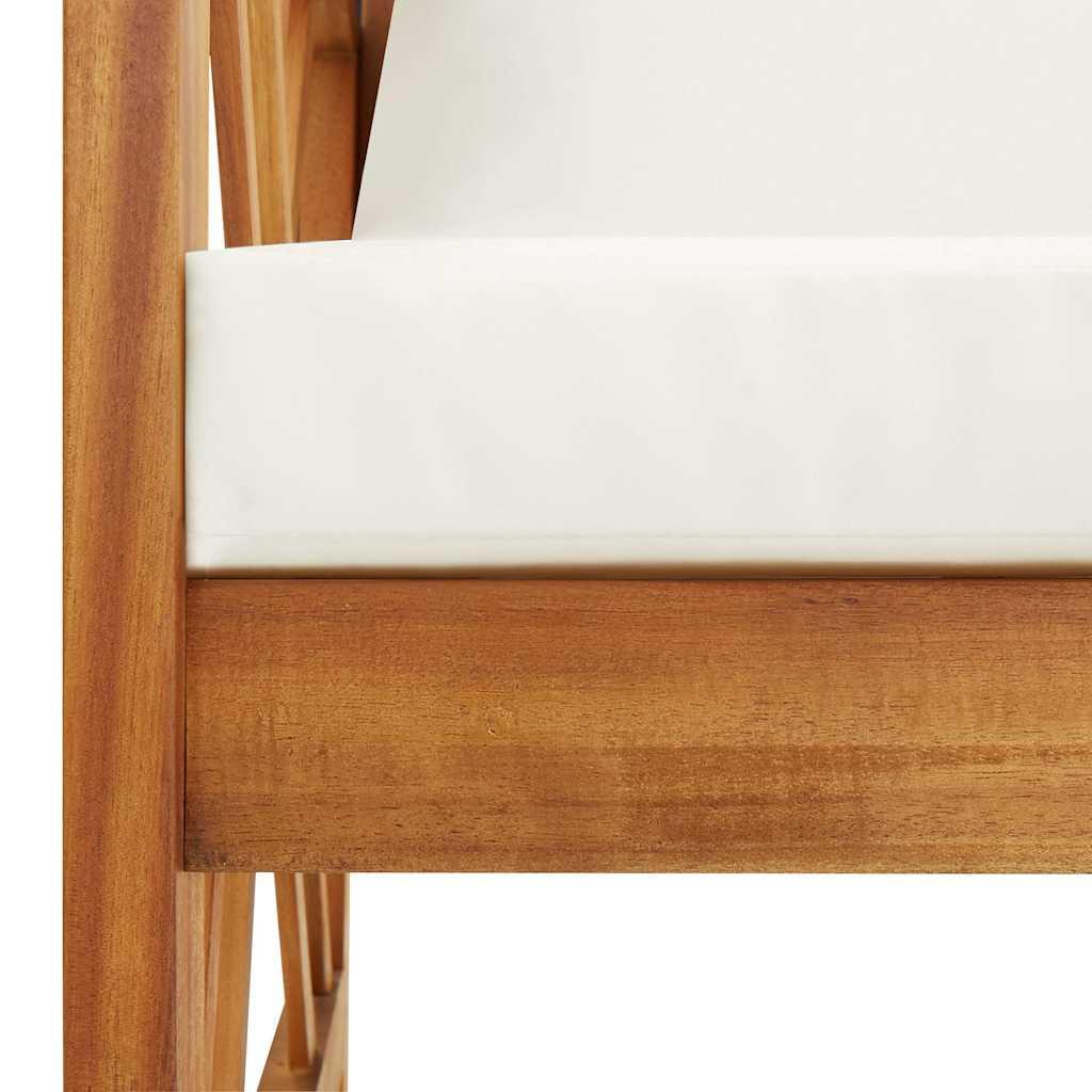 Banco de jardín cojines blanco crema madera maciza de acacia
