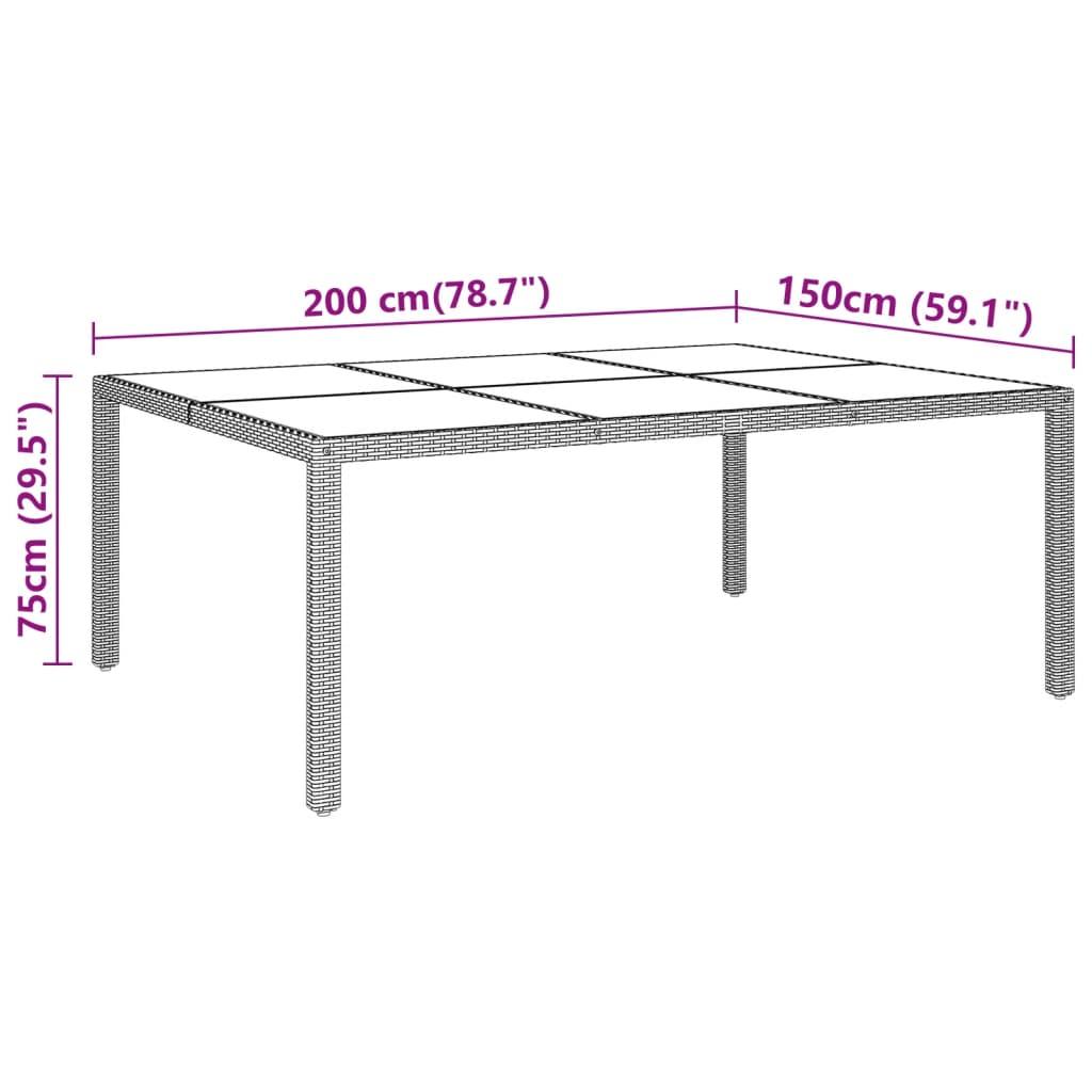 Mesa jardín vidrio templado ratán sintético 150x90x75 cm marrón