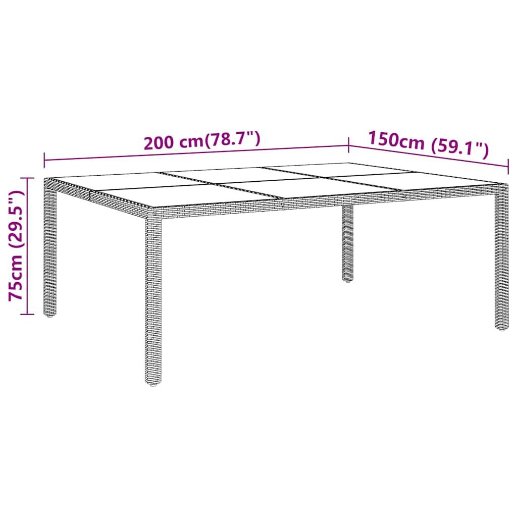 Mesa jardín vidrio templado ratán sintético 150x90x75 cm marrón