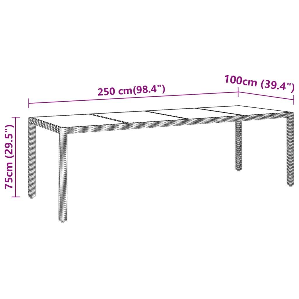 Mesa jardín vidrio templado ratán sintético 150x90x75 cm marrón