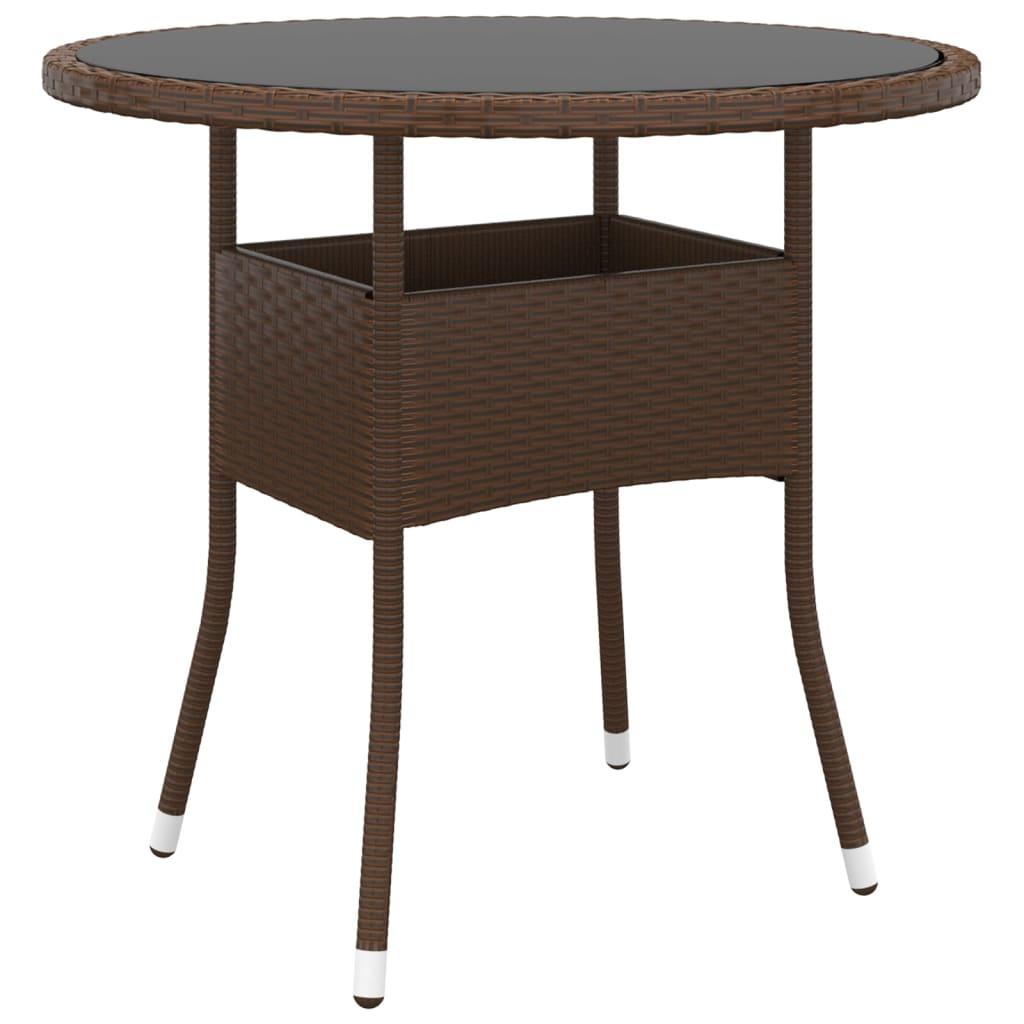 Mesa jardín vidrio templado ratán sintético 150x90x75 cm marrón