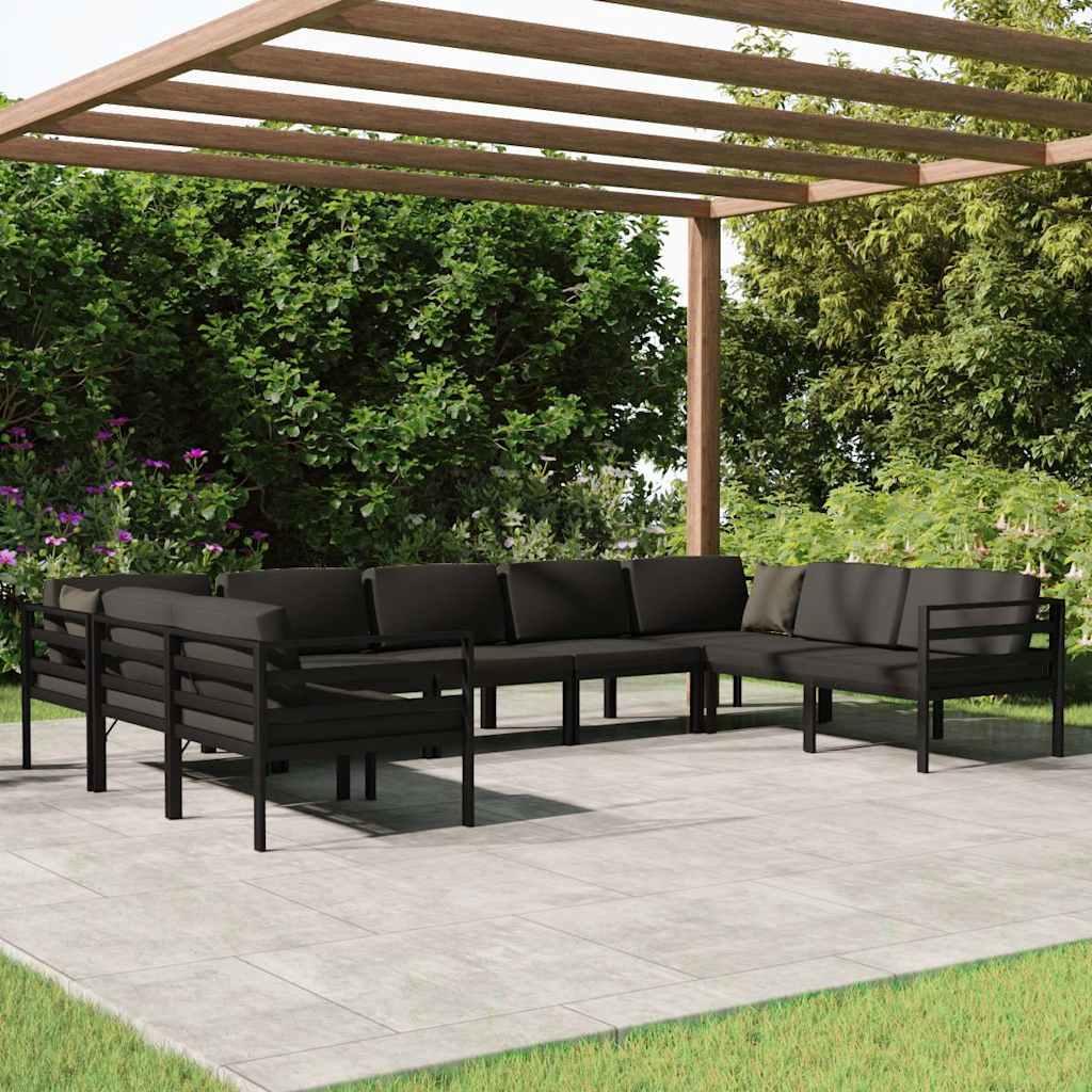 Set muebles de jardín 9 pzas y cojines aluminio gris antracita