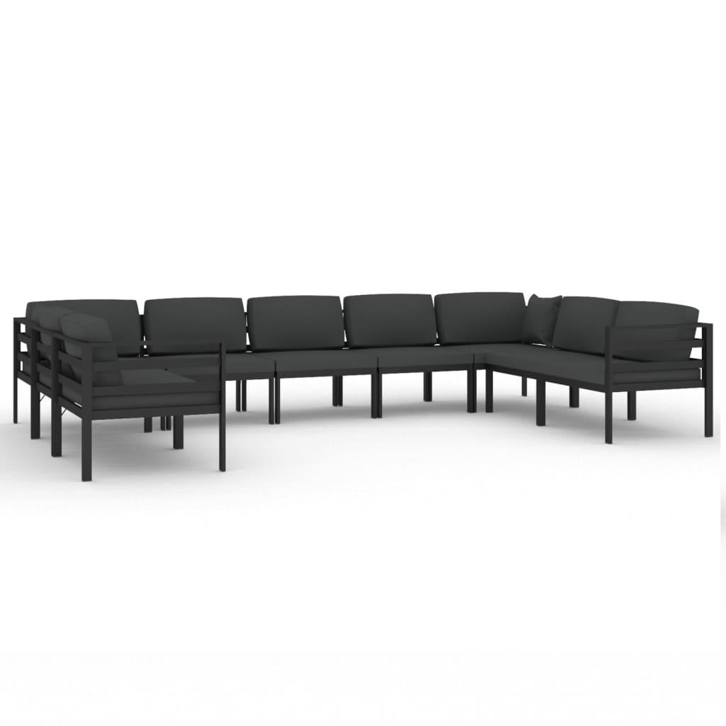 Set muebles de jardín 9 pzas y cojines aluminio gris antracita