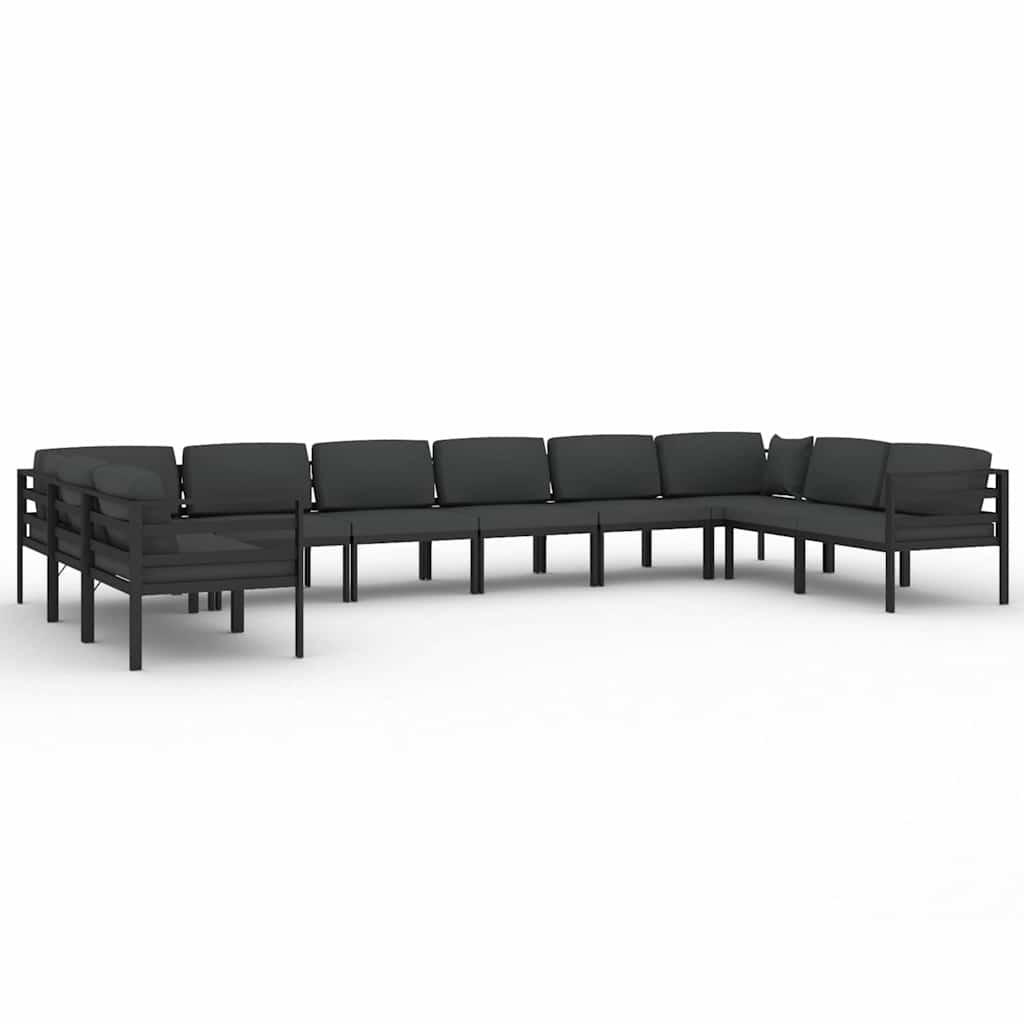 Set muebles de jardín 10 pzas y cojines aluminio gris antracita