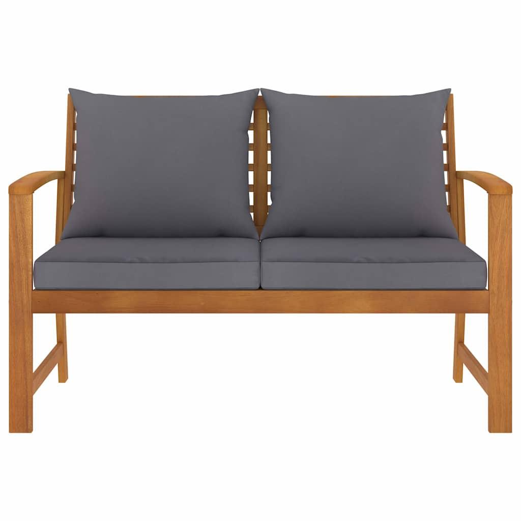 Banco de jardín 120 cm cojines gris oscuro madera acacia maciza