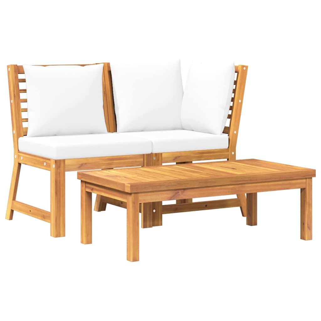 Muebles de jardín 3 pzas madera maciza de acacia cojines crema