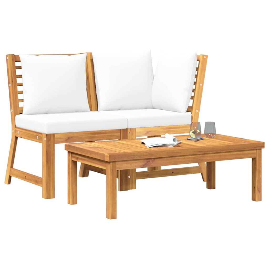 Muebles de jardín 3 pzas madera maciza de acacia cojines crema