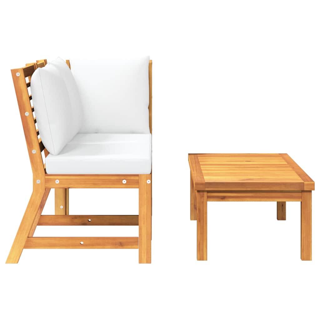 Muebles de jardín 3 pzas madera maciza de acacia cojines crema
