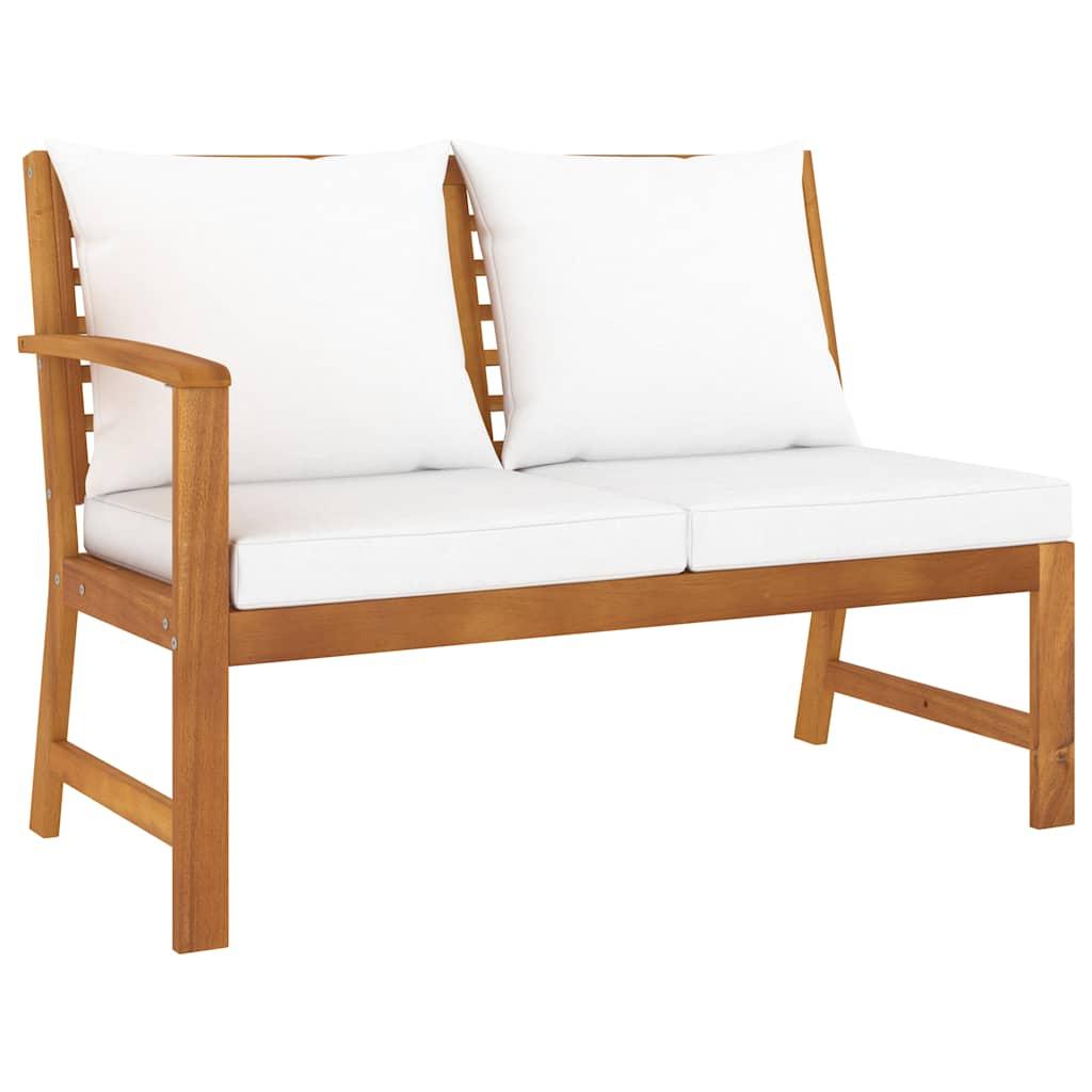 Banco de jardín 114,5 cm con cojines crema madera acacia maciza