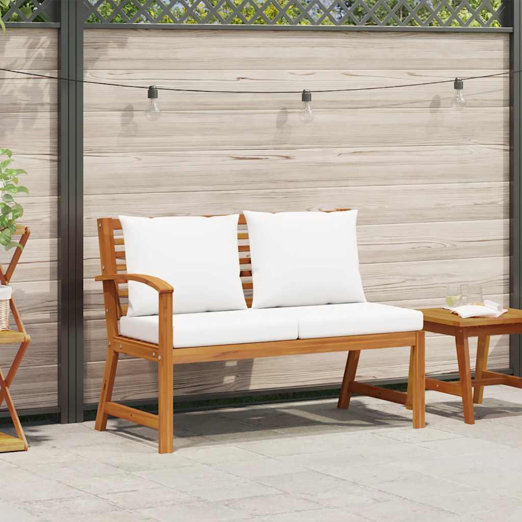 Banco de jardín 114,5 cm con cojines crema madera acacia maciza