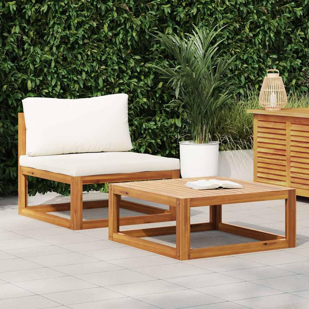 Set de sofá de jardín 2 pzas con cojín madera maciza de acacia