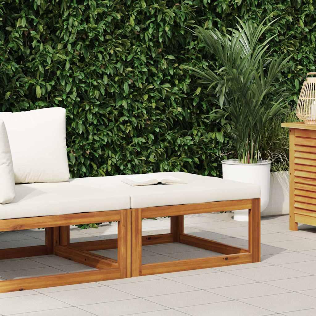 Reposapiés con cojín blanco crema madera maciza de acacia