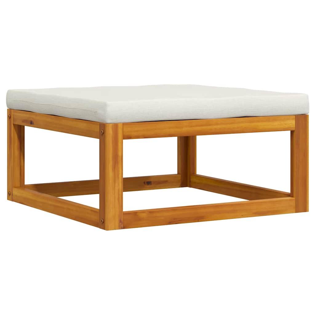 Reposapiés con cojín blanco crema madera maciza de acacia