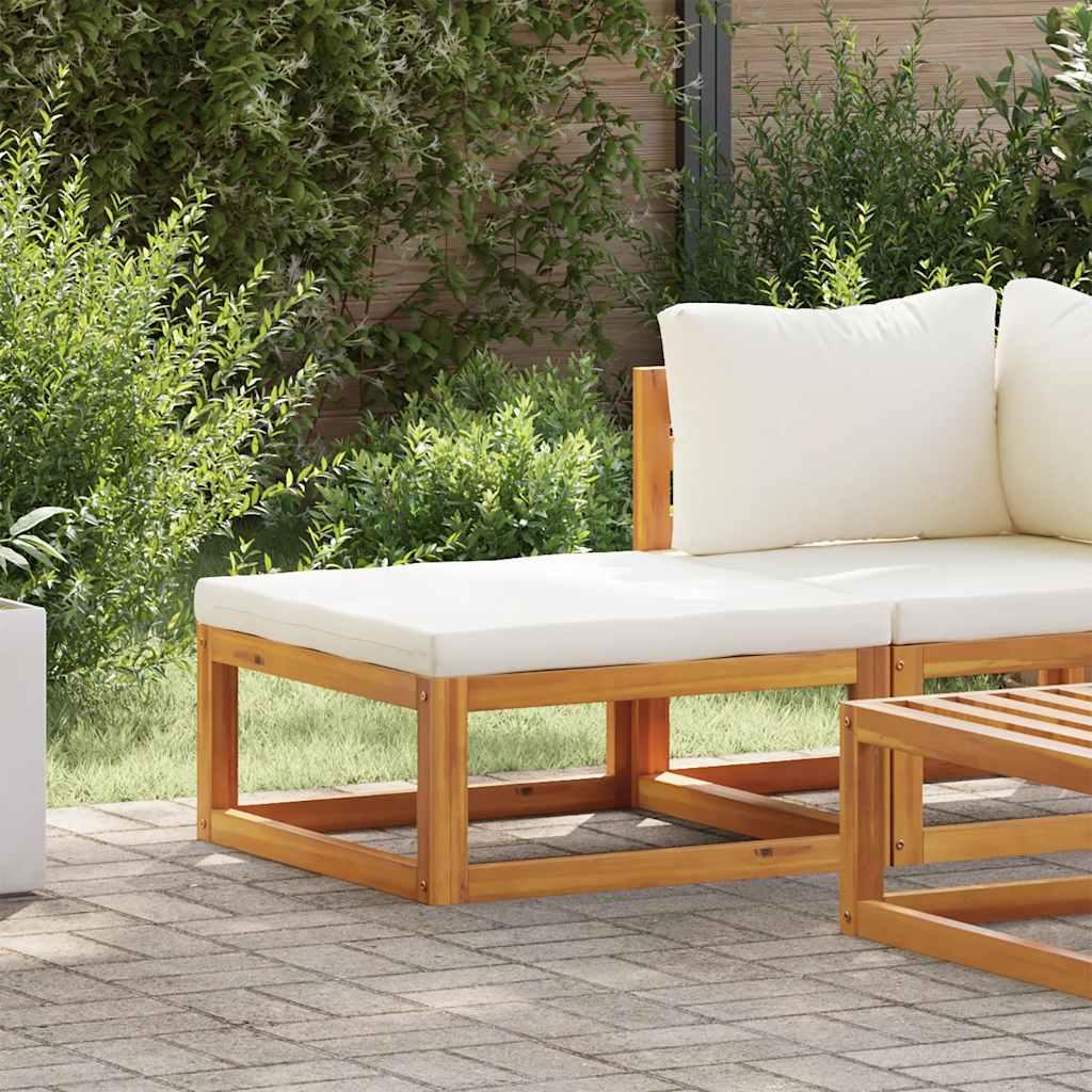 Reposapiés con cojín blanco crema madera maciza de acacia